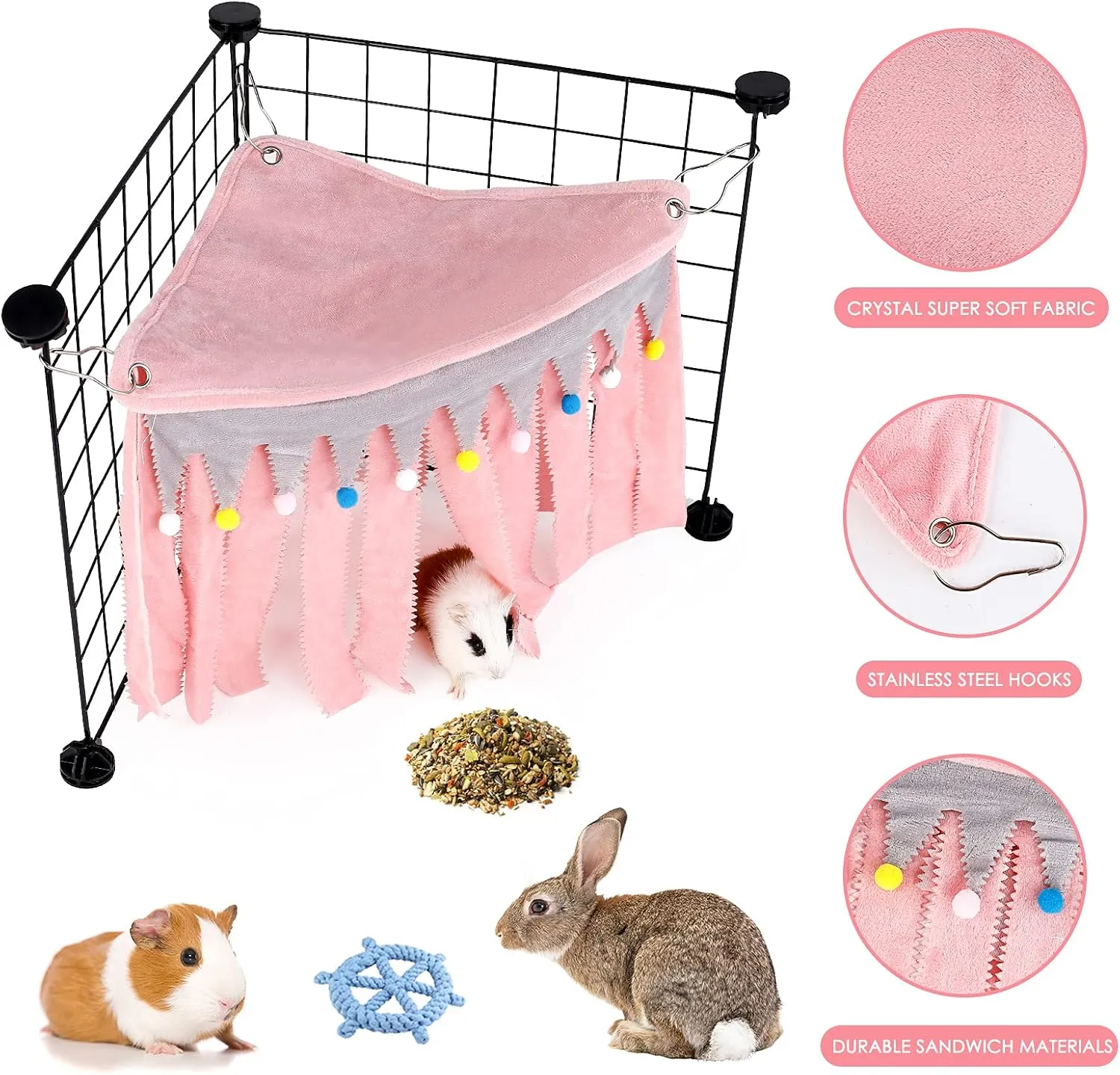 Guinea Pig Hideout - Pink, Suitable for Guinea Pigs, Rabbits, Chinchillas & Hamsters - No Metal Fences