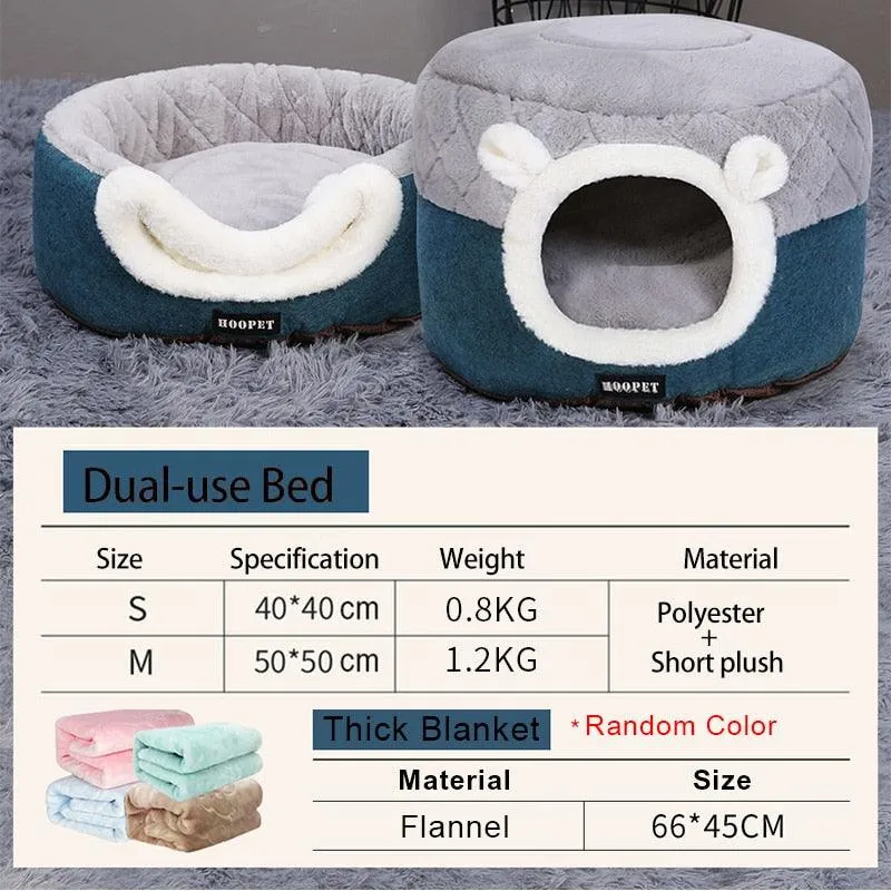 HOOPET Cat Bed House Soft Plush Kennel Puppy Cushion Small Dogs Cats Nest Winter Warm Sleeping Pet Dog Bed Pet Mat Supplies