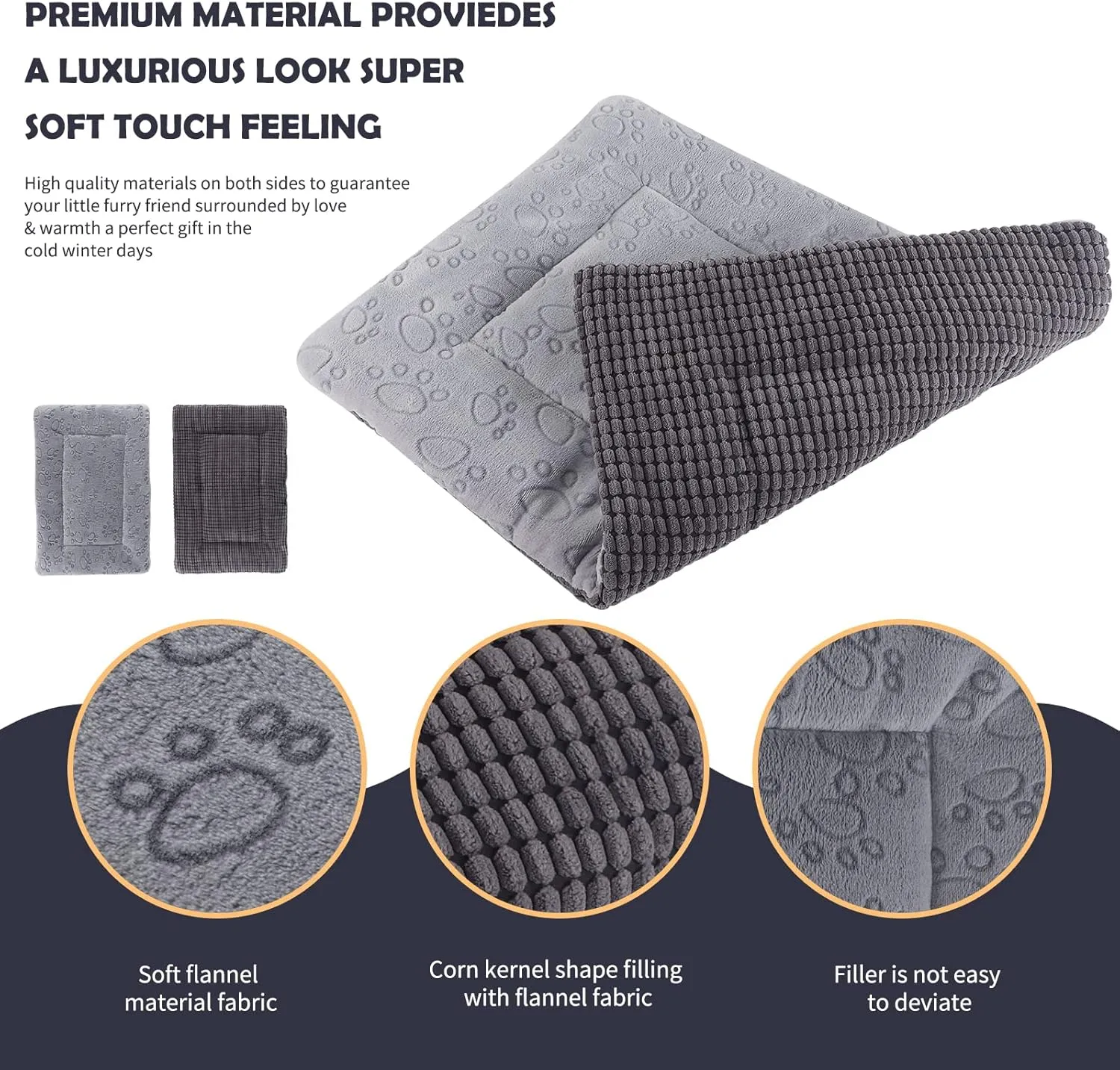 IEUUMLER Dog Bed, Reversible Washable Bed Mat, Soft Premium Plush Dog Crate Pad, Pet Cushion Sleeping Mattress for Small/Medium/Large Dogs and Cats FC014 (Gray,30"*20")