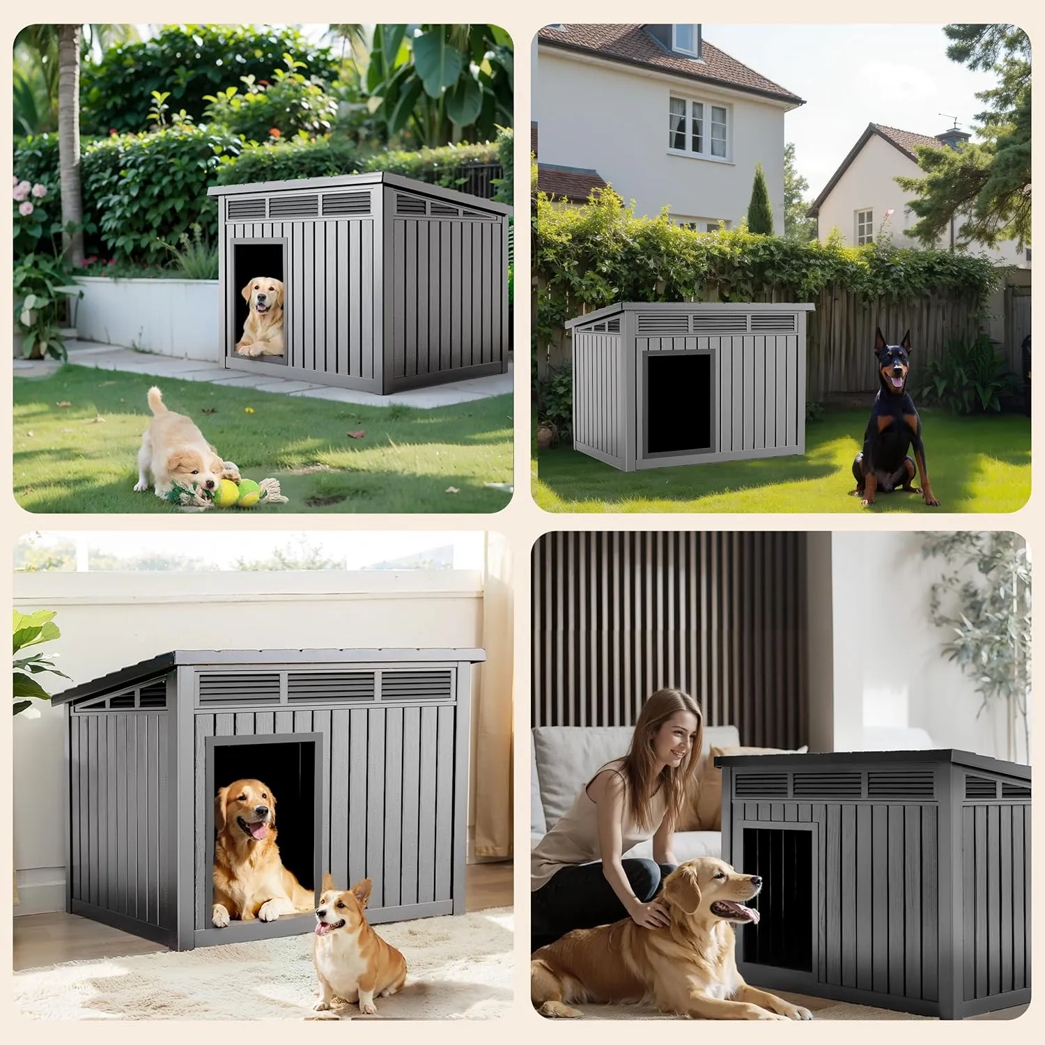 Indoor Outdoor Dog House Dog Kennel for Winter with Weatherproof Roof,Removable Floors,Raised Feet for Medium to Large Dogs,Gray (42.87 * 32.95 * 31.61 INCH)