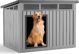Indoor Outdoor Dog House Dog Kennel for Winter with Weatherproof Roof,Removable Floors,Raised Feet for Medium to Large Dogs,Gray (42.87 * 32.95 * 31.61 INCH)