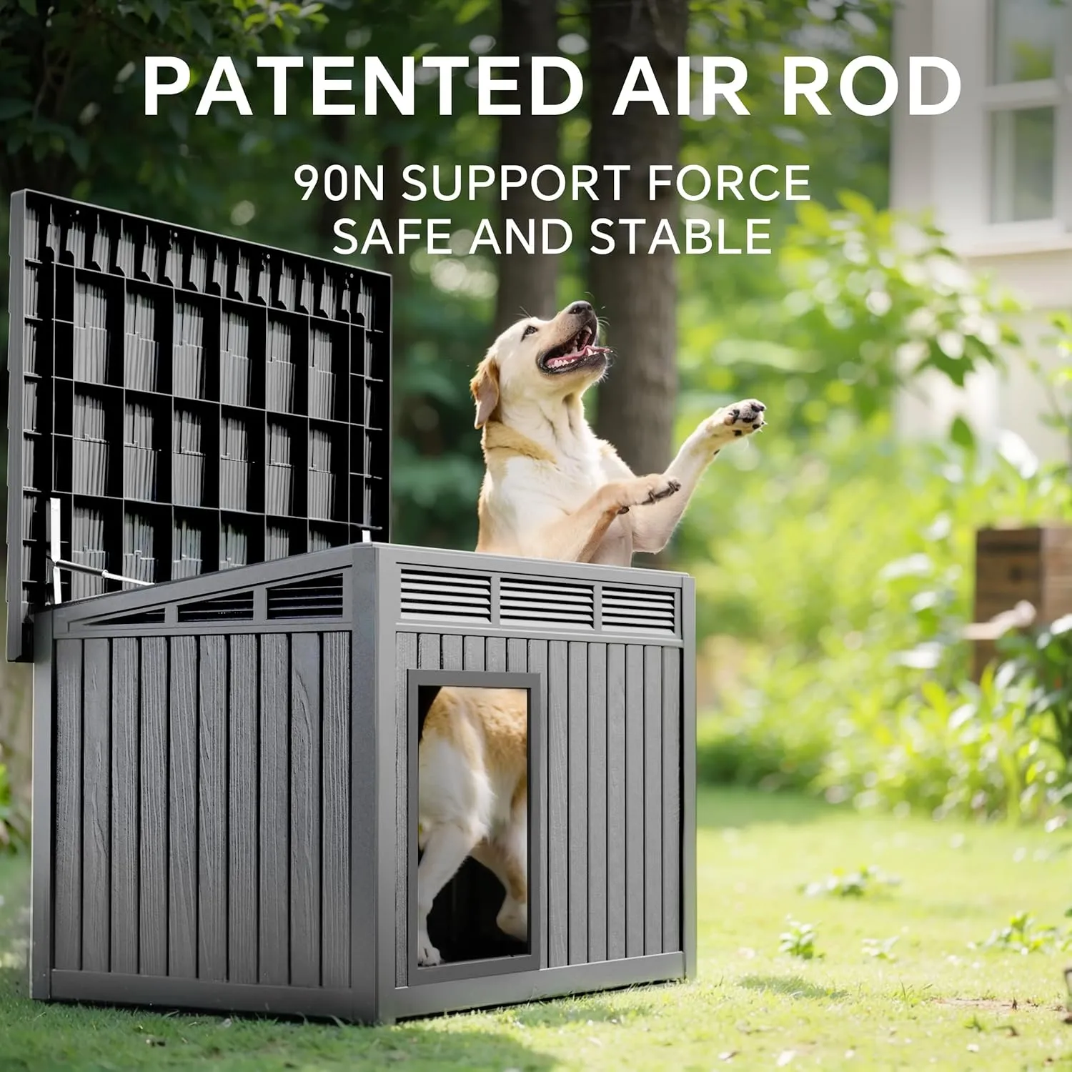 Indoor Outdoor Dog House Dog Kennel for Winter with Weatherproof Roof,Removable Floors,Raised Feet for Medium to Large Dogs,Gray (42.87 * 32.95 * 31.61 INCH)