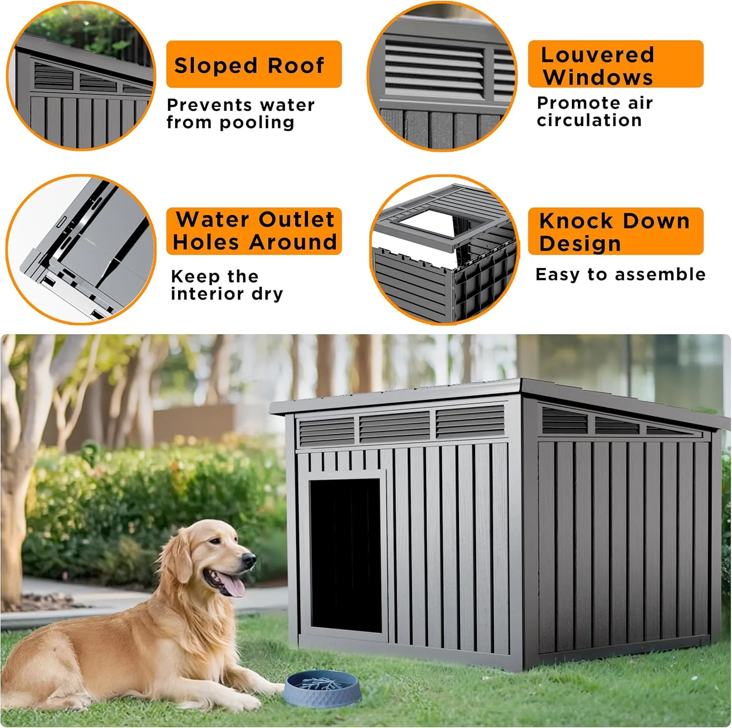 Indoor Outdoor Dog House Dog Kennel for Winter with Weatherproof Roof,Removable Floors,Raised Feet for Medium to Large Dogs,Gray (42.87 * 32.95 * 31.61 INCH)