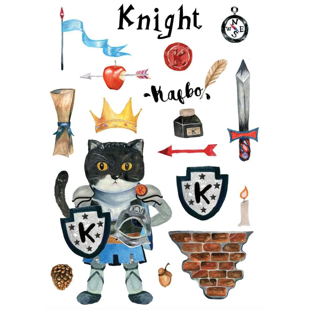 Kafbo Castle Cat Cube With The Knight Sticker (The Tuxedo Cat)