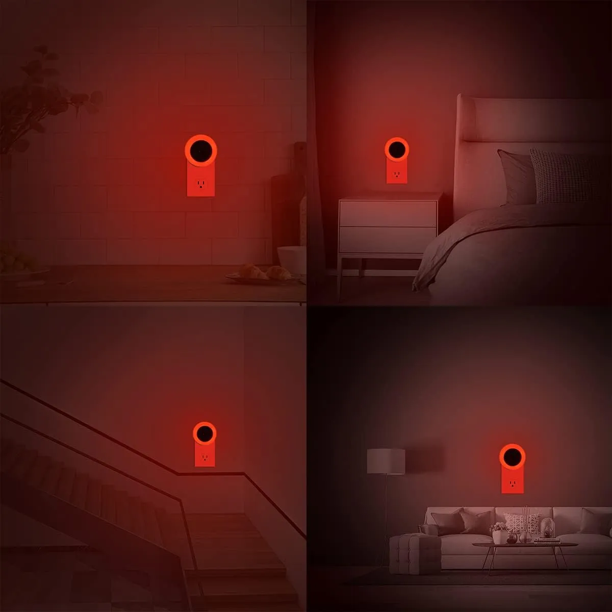 KINUR 6 Pack Red LED Plug into Wall with Dusk to Dawn sensors Plug in Night Lights for Kids Room, Bedroom, Bathroom, Baby Nursery,Stair Lights, Hallway Light