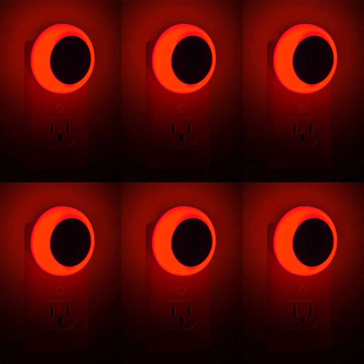 KINUR 6 Pack Red LED Plug into Wall with Dusk to Dawn sensors Plug in Night Lights for Kids Room, Bedroom, Bathroom, Baby Nursery,Stair Lights, Hallway Light