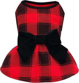 KYEESE Christmas Dog Dress - Red Buffalo Check with Bowtie - Small