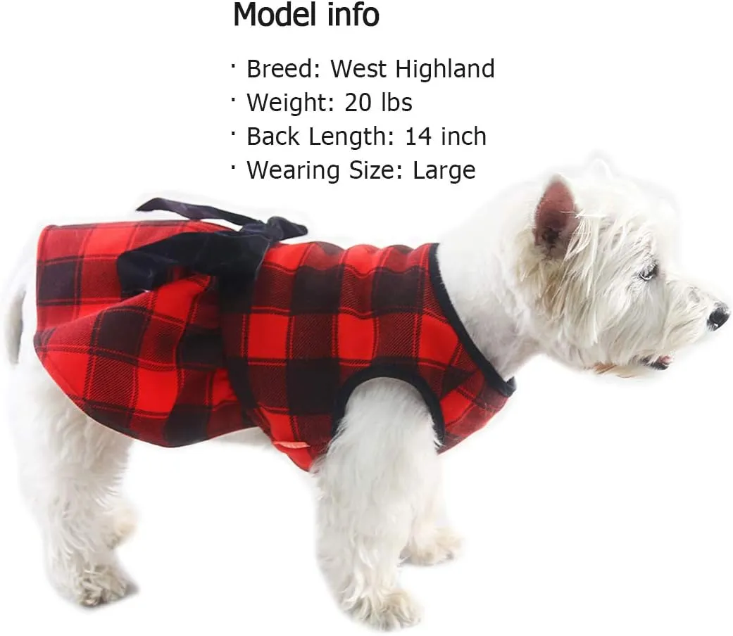 KYEESE Christmas Dog Dress - Red Buffalo Check with Bowtie - Small