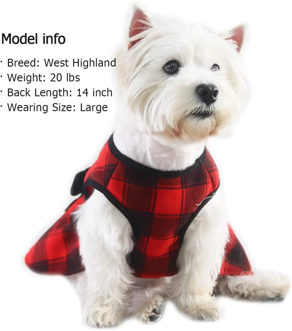 KYEESE Christmas Dog Dress - Red Buffalo Check with Bowtie - Small