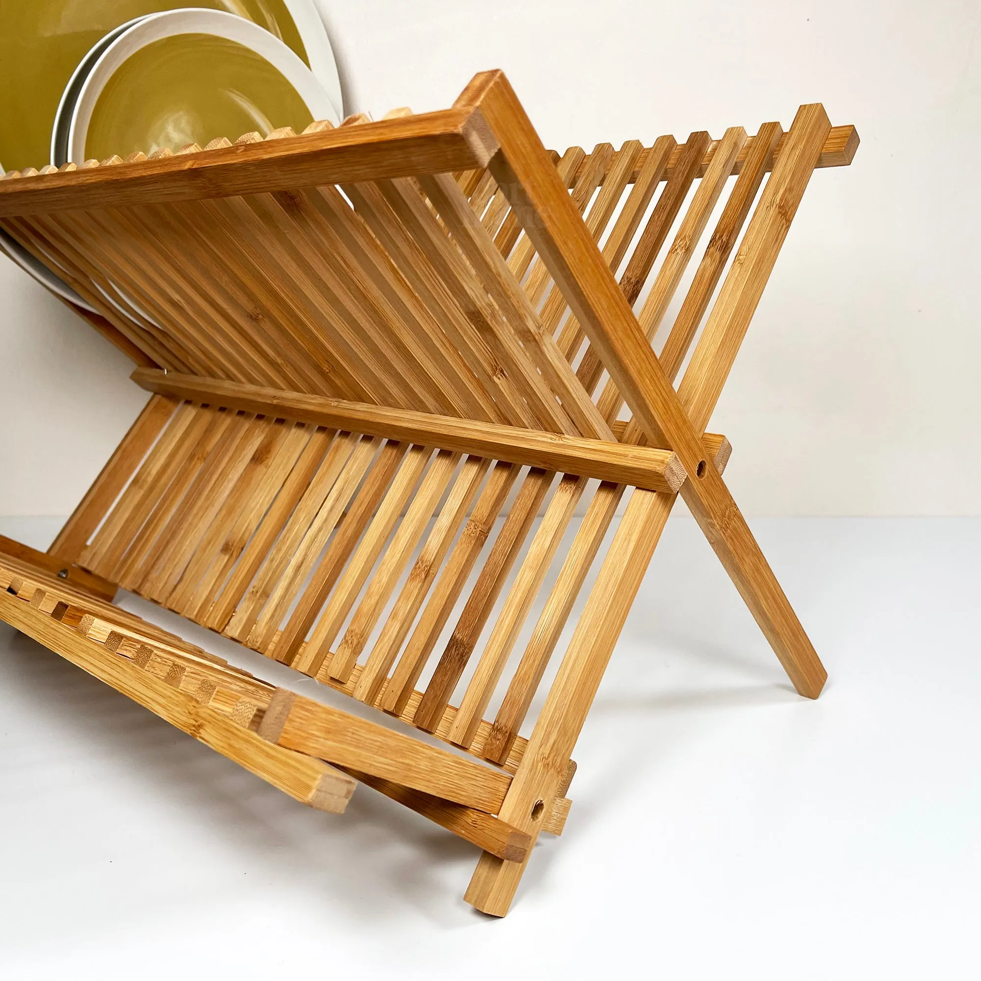 Large Bamboo 19 Slot Dish Rack