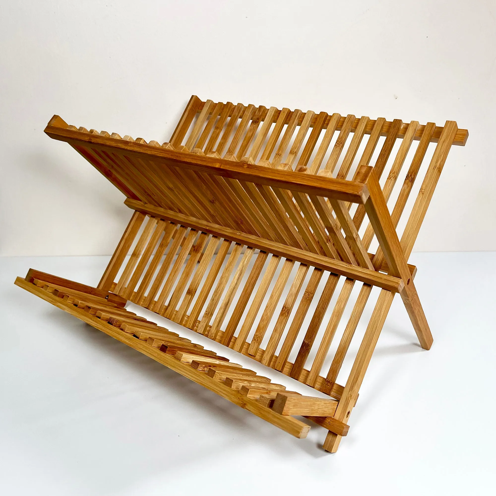 Large Bamboo 19 Slot Dish Rack