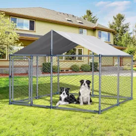 Large Metal Dogs Kennels Outdoor,Waterproof Anti-Ultraviolet roof Cover Galvanized Steel Cage Fence Playpen with Lockable Door,Outside Backyard Farm Gardens (90''x90''x63'')