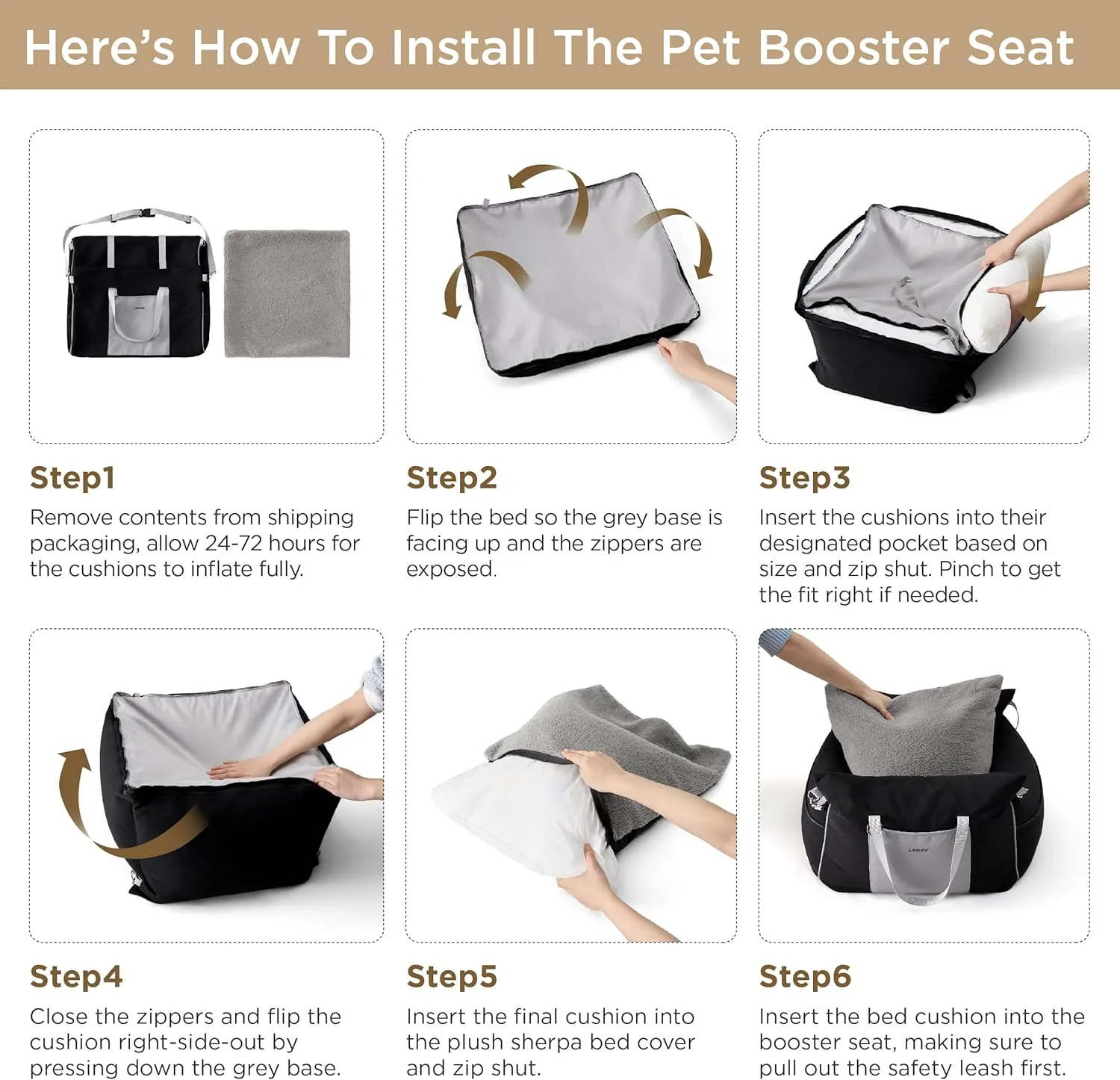 Lesure Small Dog Car Seat for Small Dogs - Waterproof Dog Booster Seat for Car with Storage Pockets and Clip-On Safety Leash and Thickened Memory Foam Filling, Pet Travel Carrier Bed Strawberry Cream