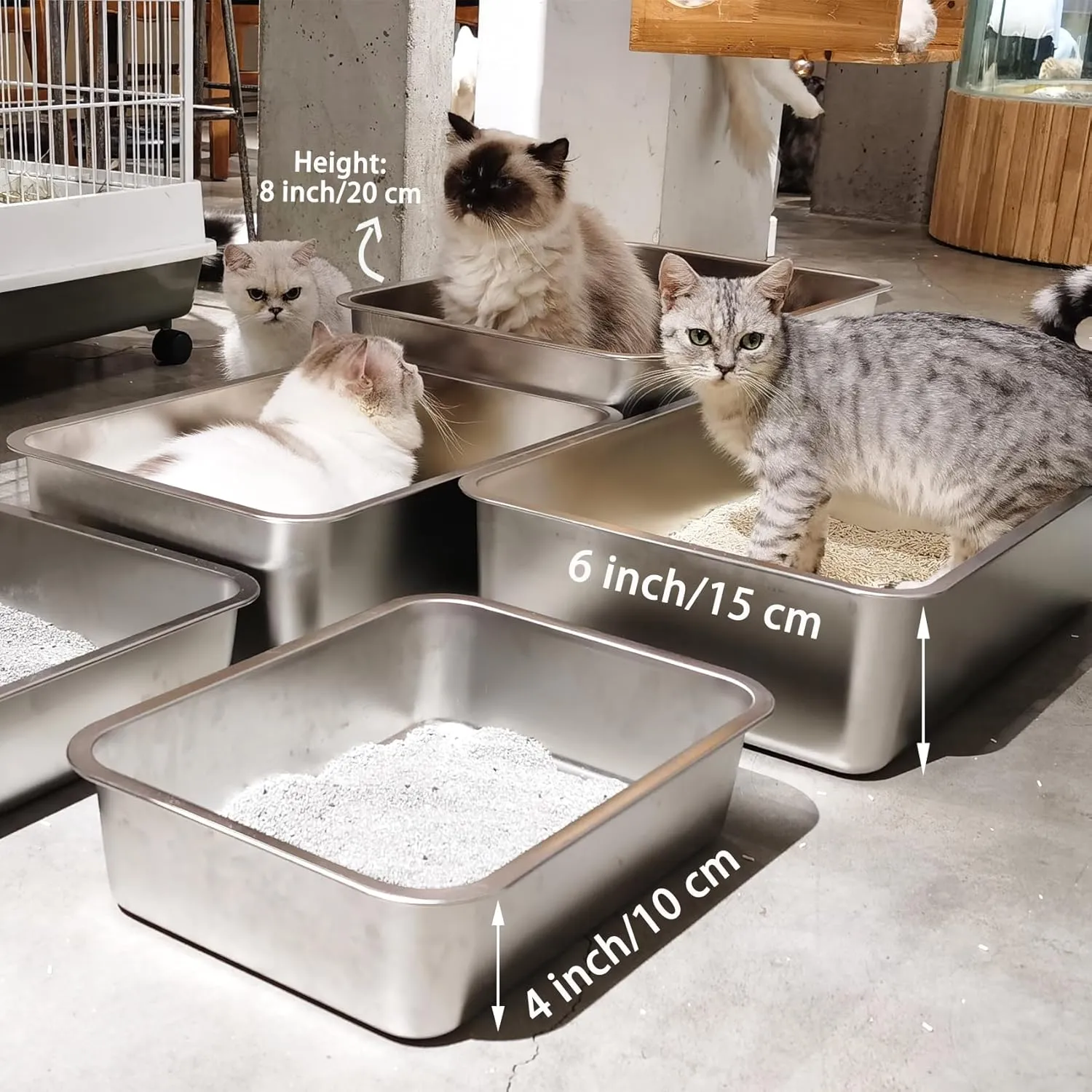 LIHONG Stainless Steel Cat Litter Box,Small Metal Litter Box for Small Cats Hamster Rabbits,No Smell,Non Stick,Easy to Clean(18" Lx14 Wx4 H,M)