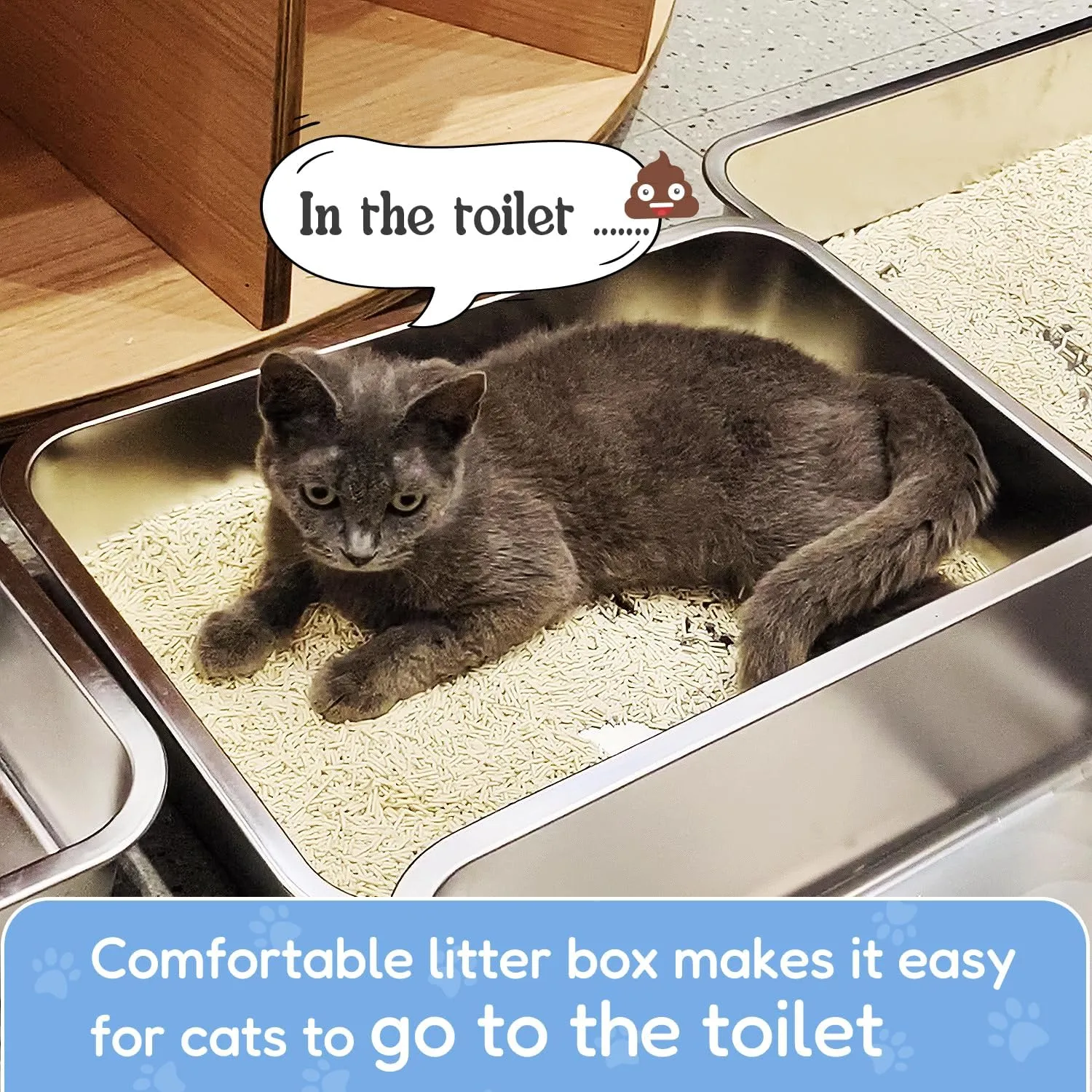 LIHONG Stainless Steel Cat Litter Box,Small Metal Litter Box for Small Cats Hamster Rabbits,No Smell,Non Stick,Easy to Clean(18" Lx14 Wx4 H,M)