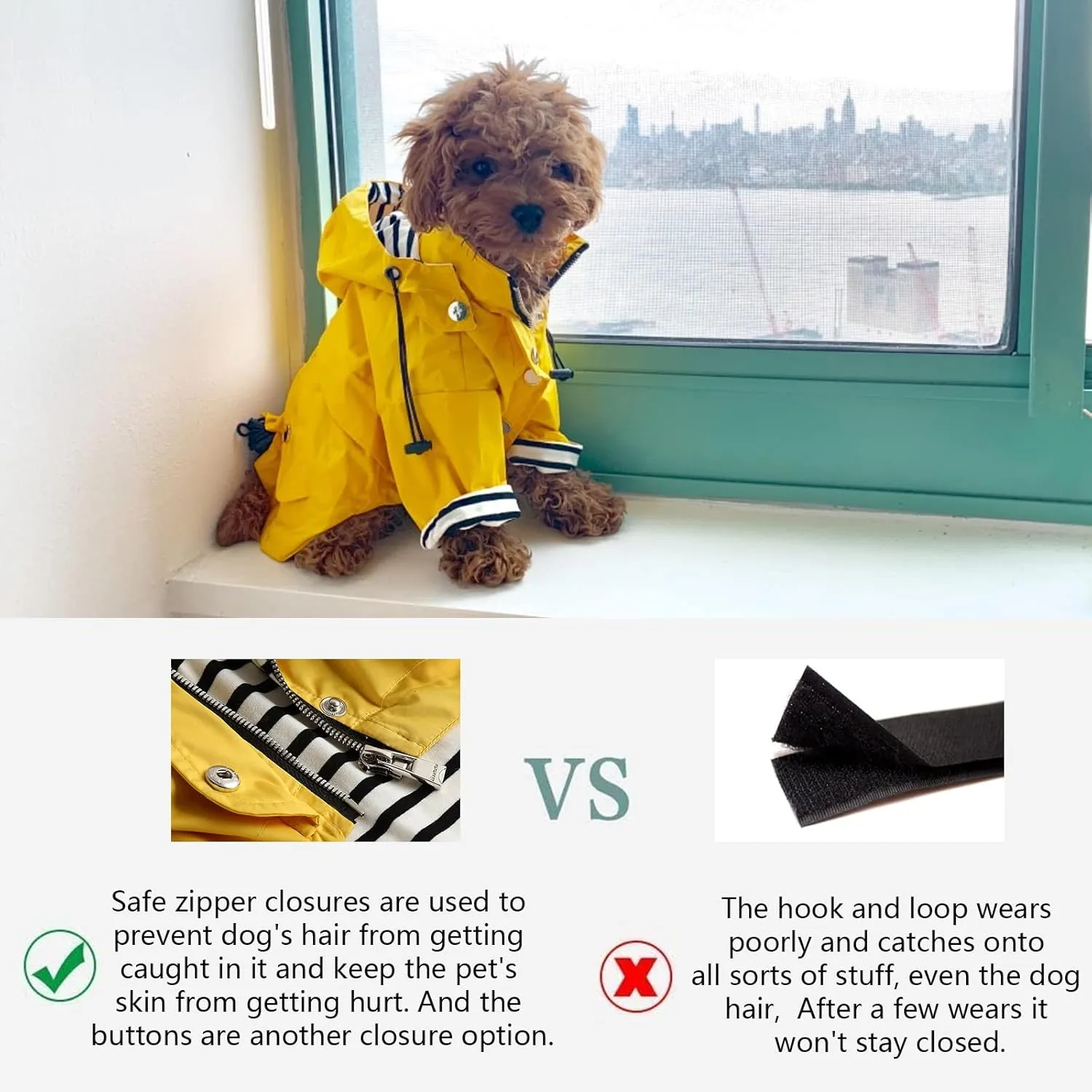 Morezi Dog Zip Up Raincoat with Reflective Buttons, Rain/Water Resistant, Adjustable Drawstring, Removable Hood, Raincoats with Legs 8lbs to 80lbs Available - Black - XL