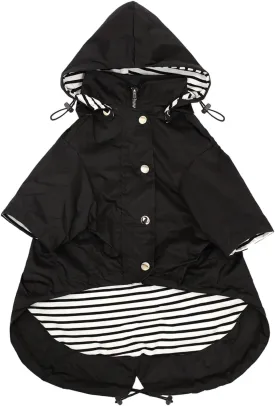 Morezi Dog Zip Up Raincoat with Reflective Buttons, Rain/Water Resistant, Adjustable Drawstring, Removable Hood, Raincoats with Legs 8lbs to 80lbs Available - Black - XL