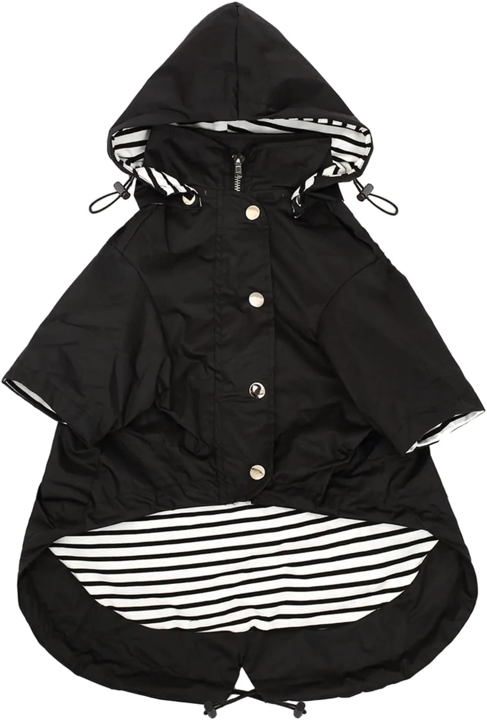 Morezi Dog Zip Up Raincoat with Reflective Buttons, Rain/Water Resistant, Adjustable Drawstring, Removable Hood, Raincoats with Legs 8lbs to 80lbs Available - Black - XL