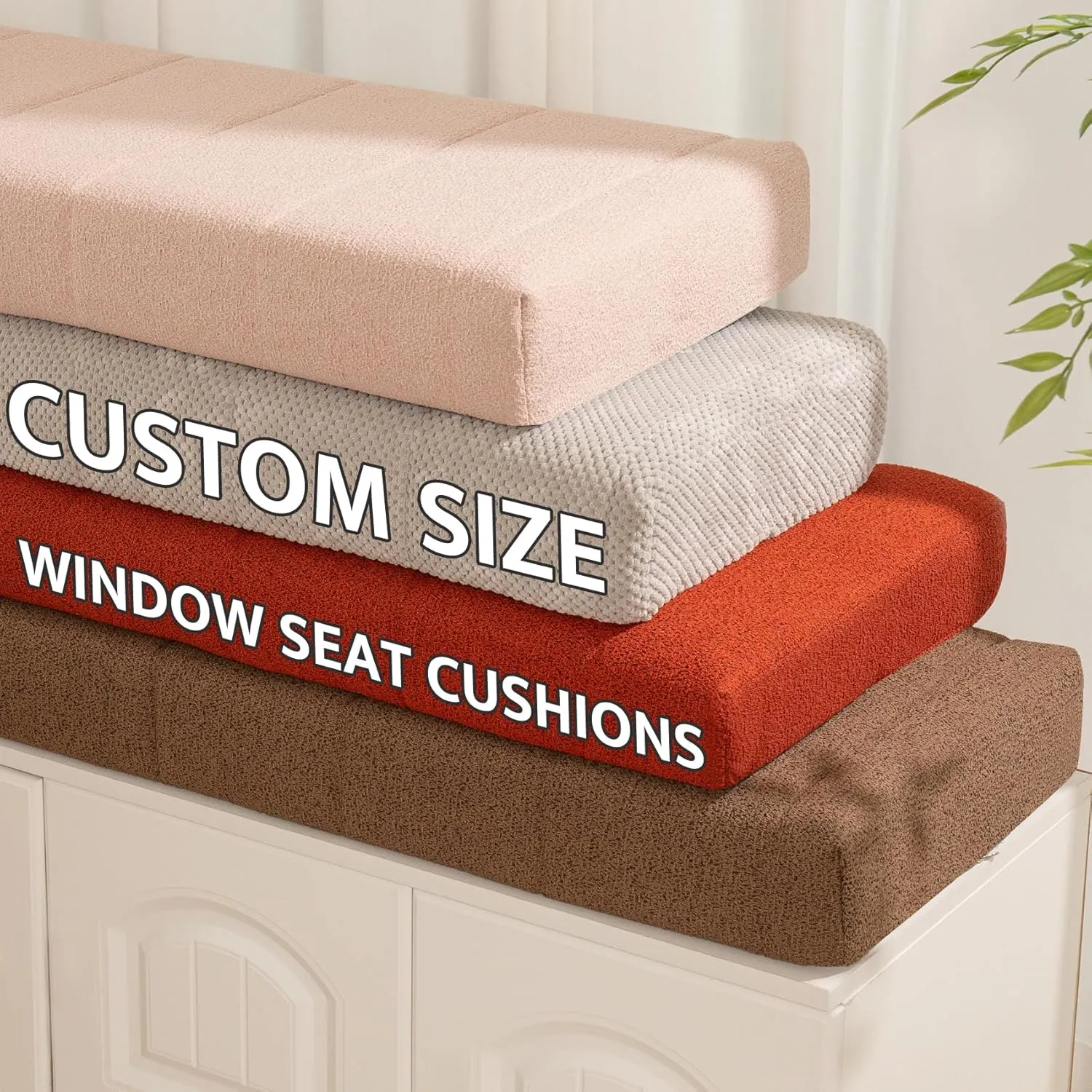 mudilun Custom Bench Cushion Window Seat Cushion Indoor Non-Slip Bench Cushions for Indoor Furniture 70D High Resilience Sponge Bay Window Cushion