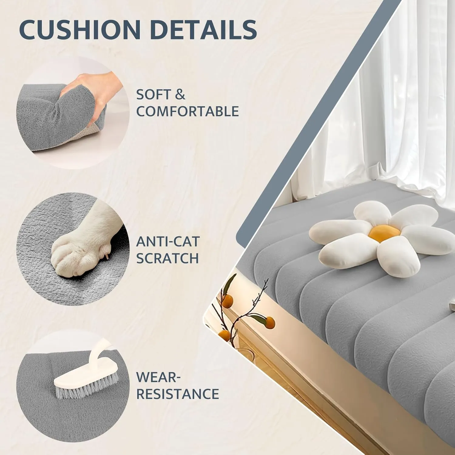 mudilun Custom Bench Cushion Window Seat Cushion Indoor Non-Slip Bench Cushions for Indoor Furniture 70D High Resilience Sponge Bay Window Cushion