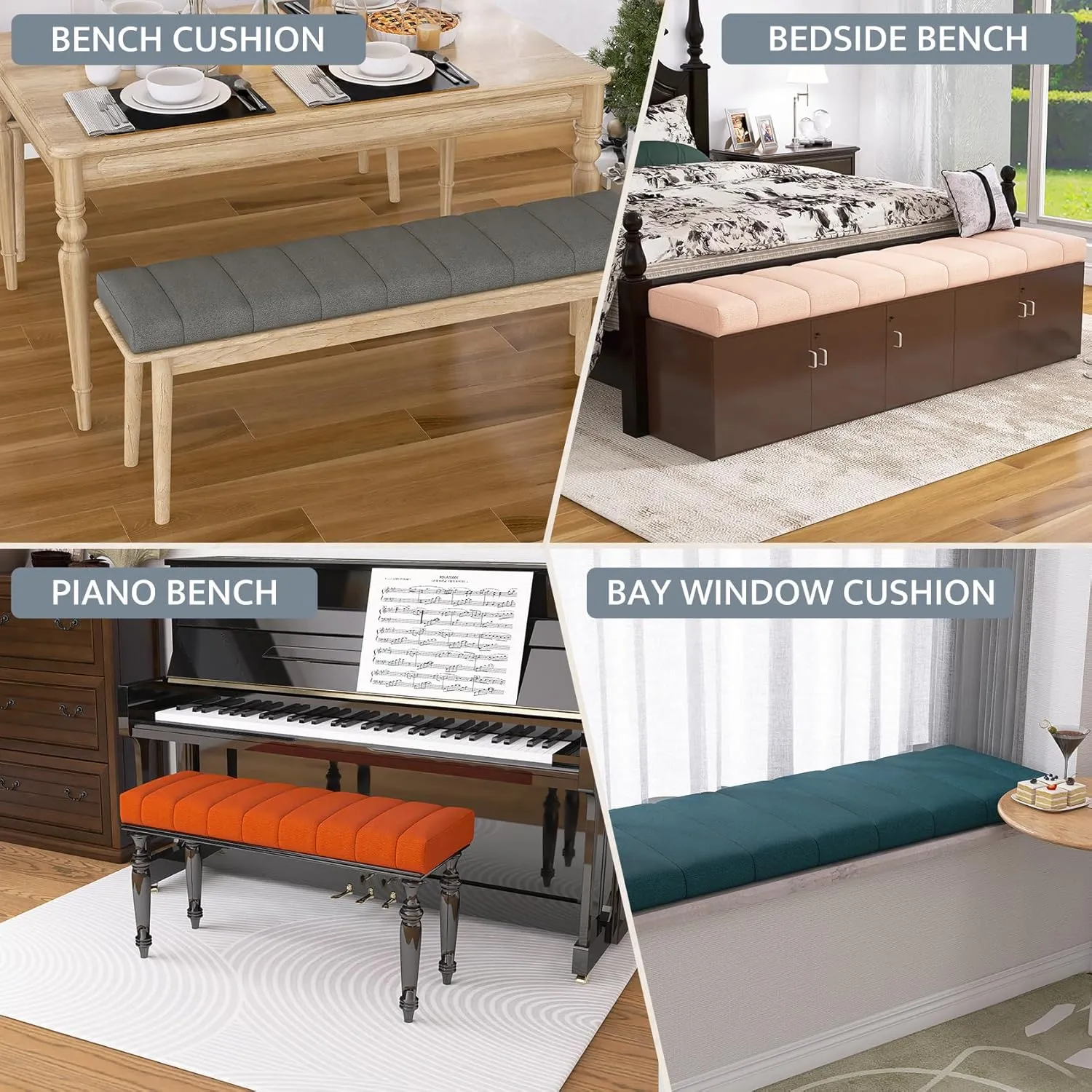 mudilun Custom Bench Cushion Window Seat Cushion Indoor Non-Slip Bench Cushions for Indoor Furniture 70D High Resilience Sponge Bay Window Cushion