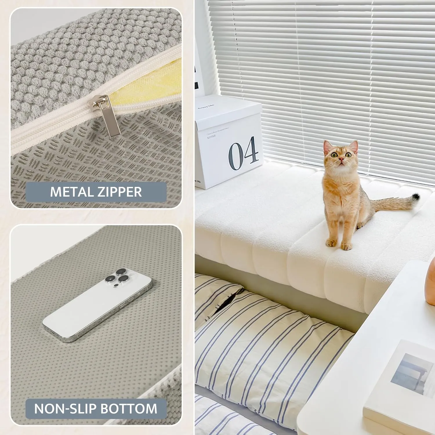 mudilun Custom Bench Cushion Window Seat Cushion Indoor Non-Slip Bench Cushions for Indoor Furniture 70D High Resilience Sponge Bay Window Cushion