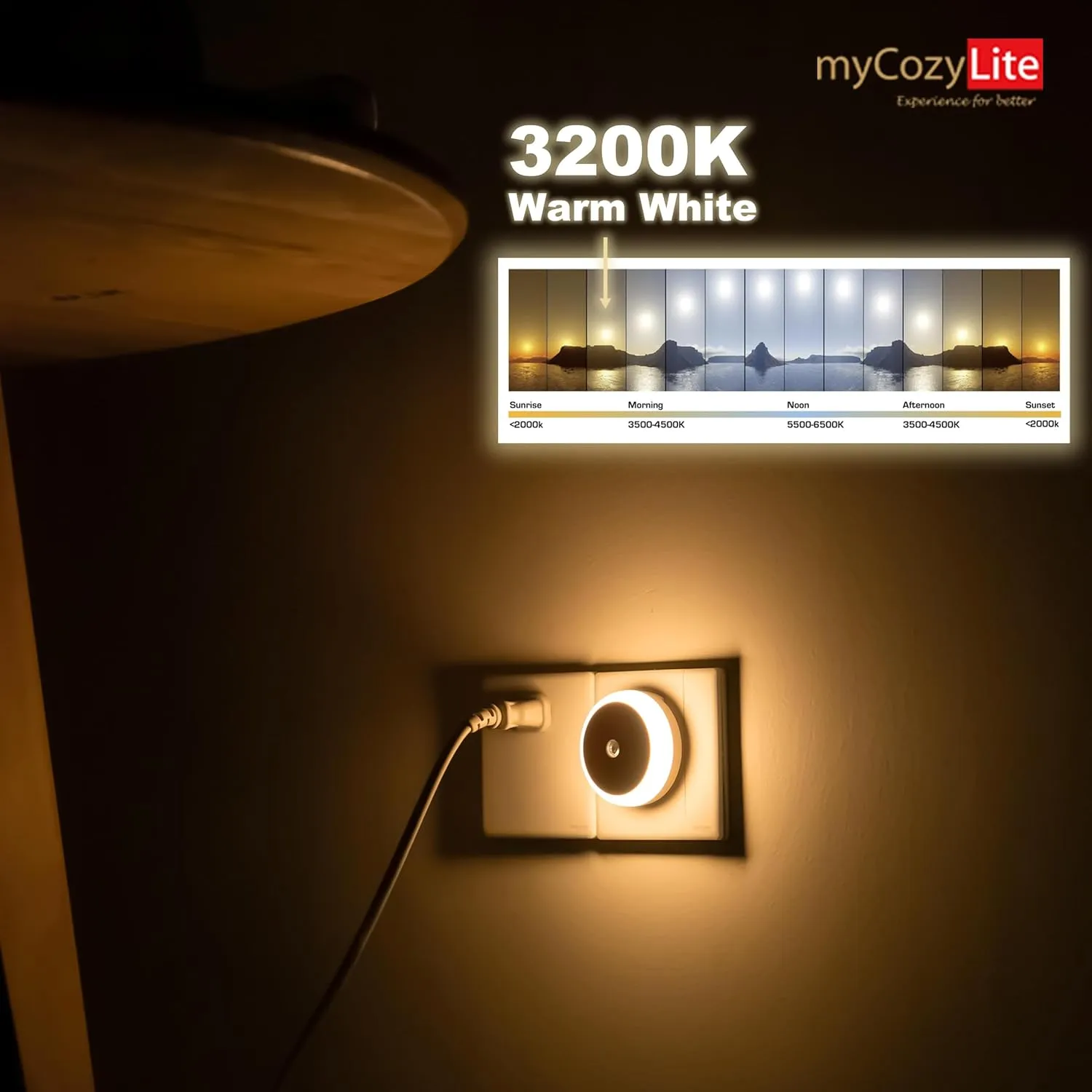 myCozyLite LED Night Lights Plug into Wall, Dusk to Dawn Sensor, Warm Hue, Plug in Night Light, Automatic Dimming, 2 Pack Night Lights for Kids, Adults, Hallways, Stairway, Kitchen, Bathroom, Bedroom