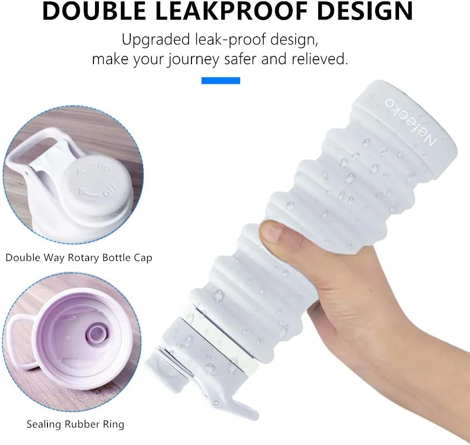 Nefeeko Collapsible Water Bottle, 26oz Silicone Foldable Water Bottles Leakproof BPA Free Travel Water Bottles with Carabiner, Portable Sport Water Bottles for Camping,Hiking Outdoor Indoor Sport