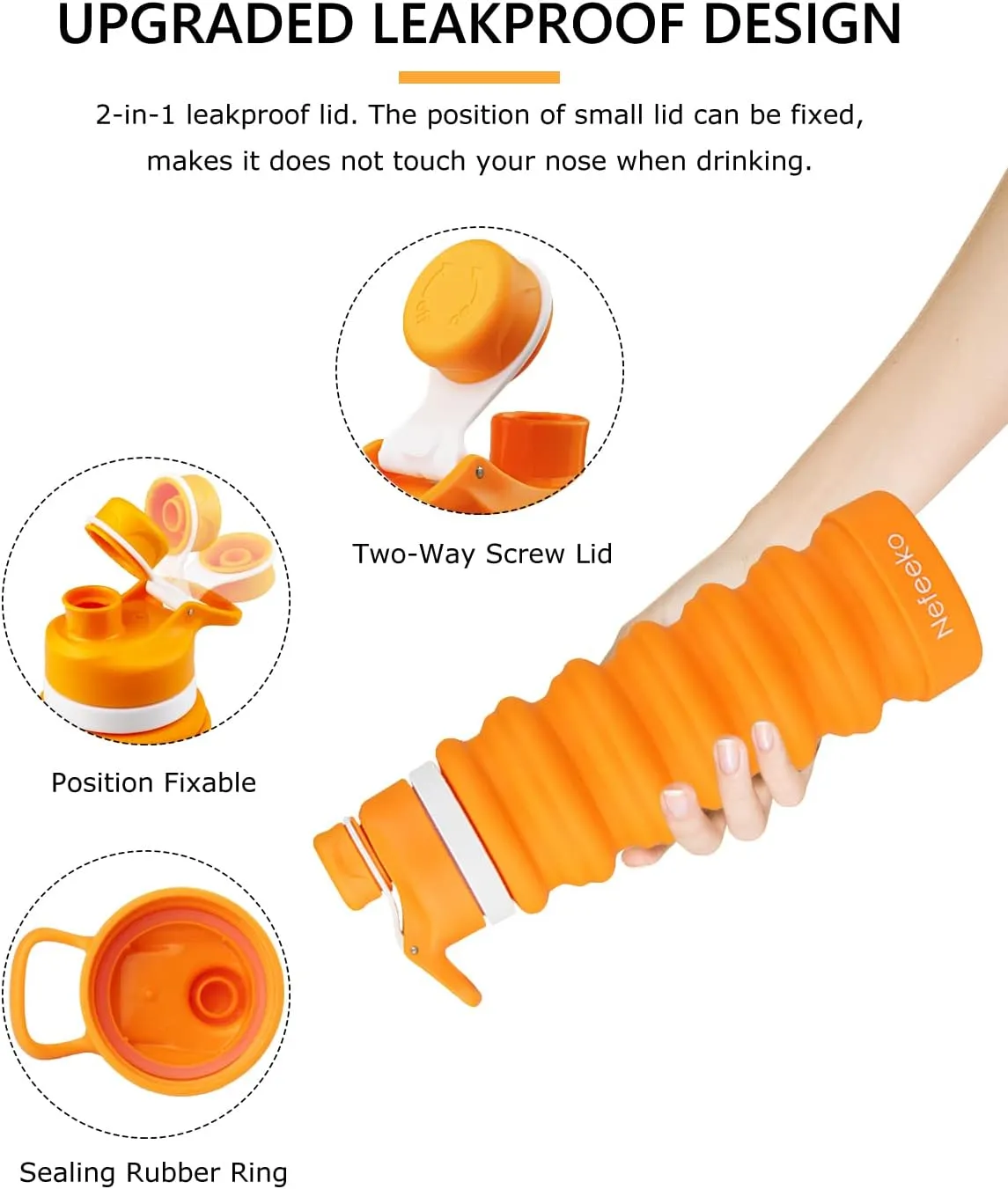 Nefeeko Collapsible Water Bottle, 26oz Silicone Foldable Water Bottles Leakproof BPA Free Travel Water Bottles with Carabiner, Portable Sport Water Bottles for Camping,Hiking Outdoor Indoor Sport
