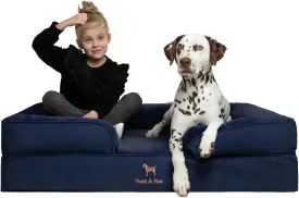 NOAH & PAW XL Dog Bed, 45x35x11 Inch, Orthopedic Large Dog Beds, Eggshell Memory Foam Infused with Cooling Gel, Inner Cover, Waterproof, Machine Washable (Denim Sofa Collection)