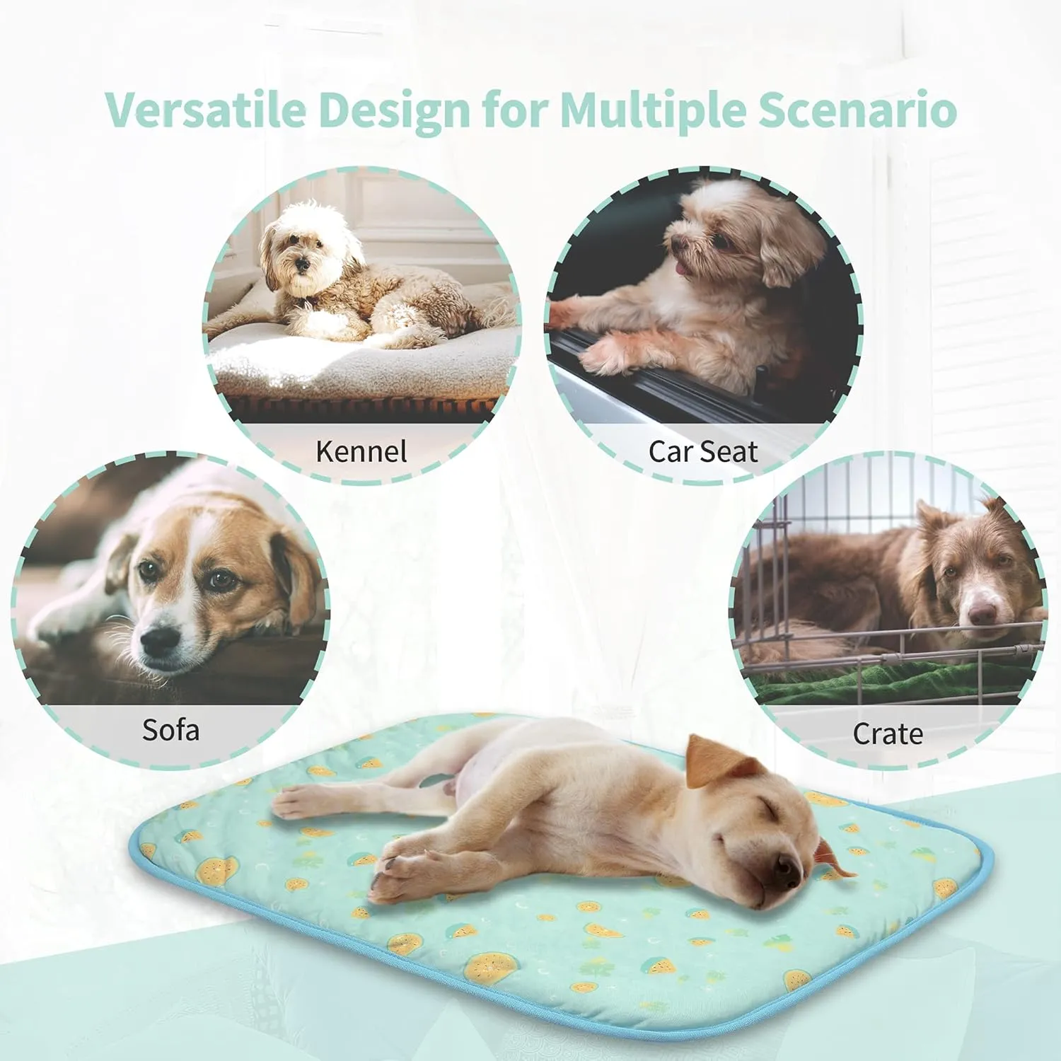 NWK Pet Cooling Mat - 27.5 X 20 Ice Silk Cooling Mat for Dogs & Cats Portable & Washable Pet Cooling Blanket, Car Seats, Beds for Summer (Green Fruit, Medium)