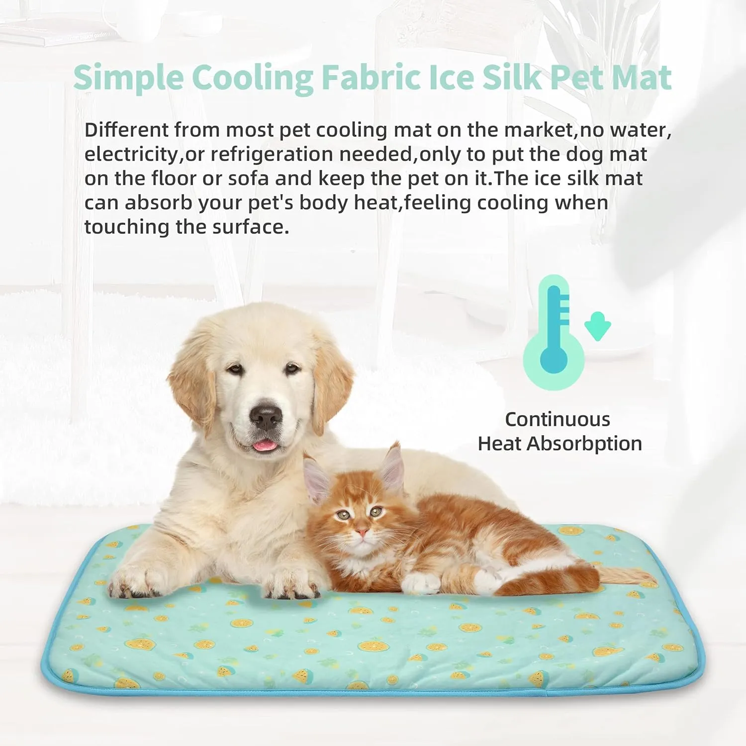 NWK Pet Cooling Mat - 27.5 X 20 Ice Silk Cooling Mat for Dogs & Cats Portable & Washable Pet Cooling Blanket, Car Seats, Beds for Summer (Green Fruit, Medium)