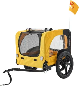 Outdoor Heavy Duty Foldable Utility Pet Stroller Dog Carriers Bicycle Trailer with Foldable Frame, Safety Features, Rear Door, and Bike Compatibility (Yellow)