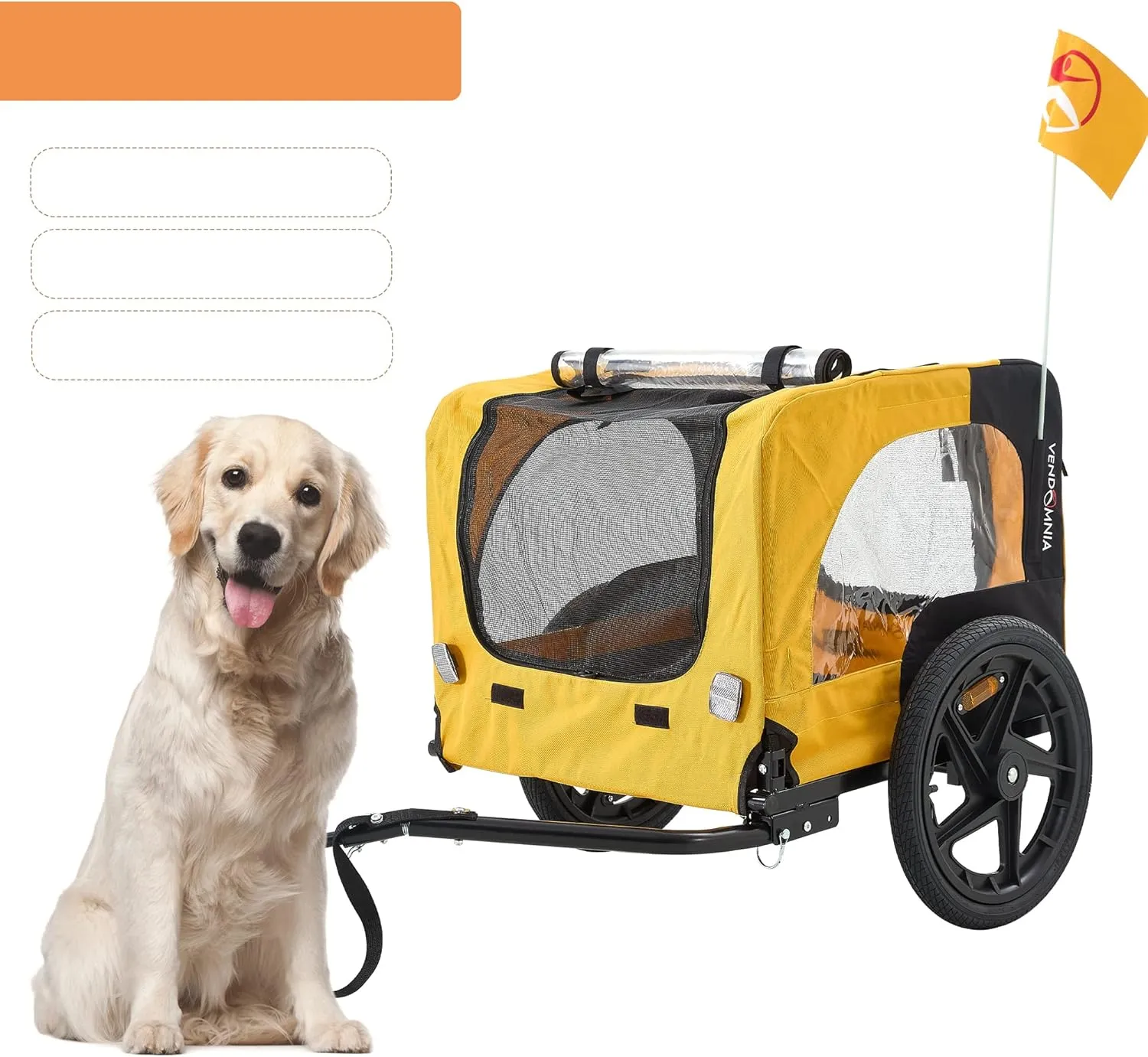 Outdoor Heavy Duty Foldable Utility Pet Stroller Dog Carriers Bicycle Trailer with Foldable Frame, Safety Features, Rear Door, and Bike Compatibility (Yellow)