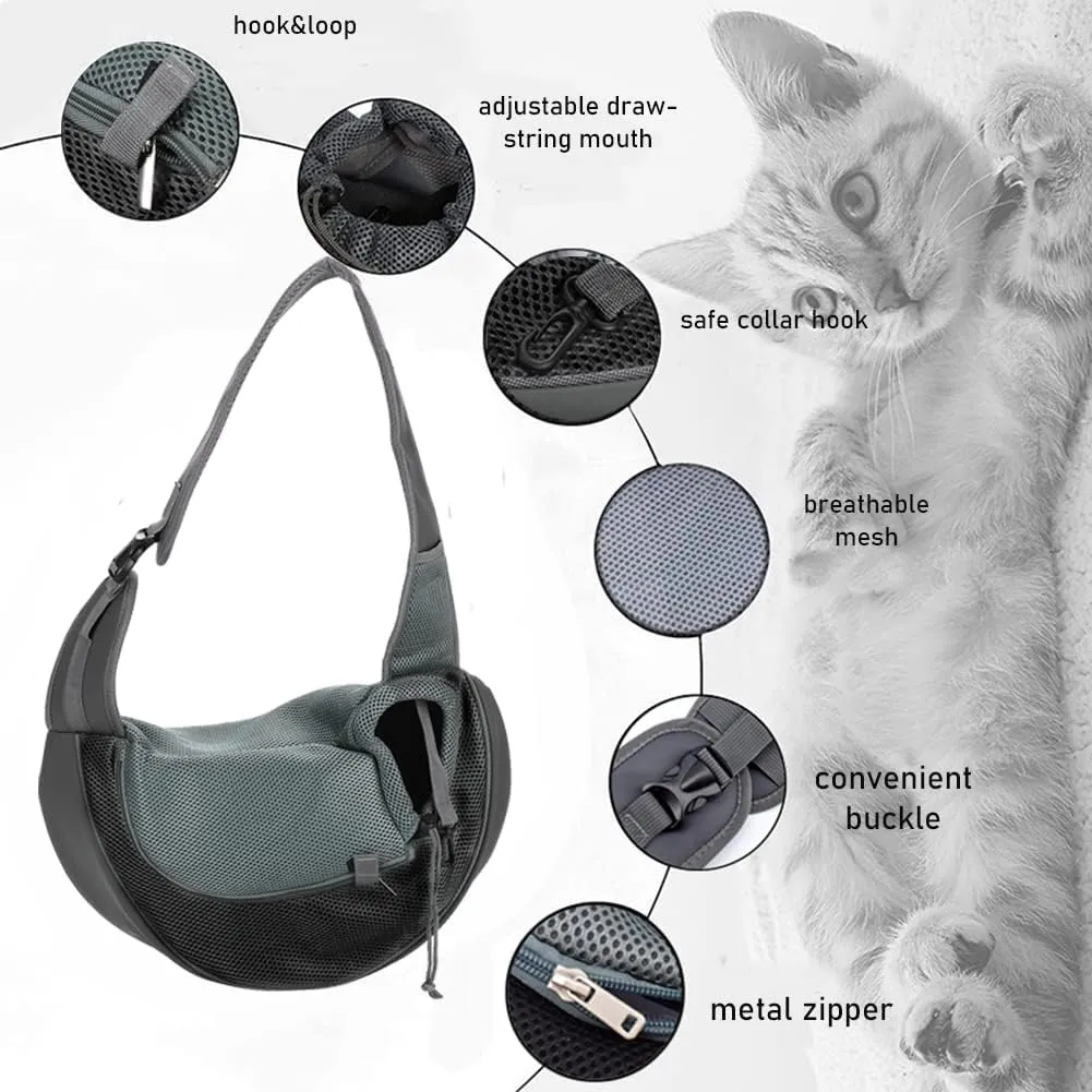 Pet Sling Carrier for Small Dogs Puppy Mesh Shoulder Bag Cat Dog Outdoor Holder Bag with Adjustable Padded Strap Hand Free Doggie Carrier Tote for Hiking Walking Travel Summer Satchel Under 12 Pounds