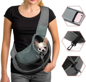 Pet Sling Carrier for Small Dogs Puppy Mesh Shoulder Bag Cat Dog Outdoor Holder Bag with Adjustable Padded Strap Hand Free Doggie Carrier Tote for Hiking Walking Travel Summer Satchel Under 12 Pounds