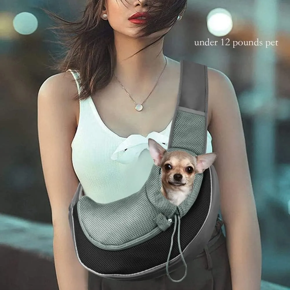 Pet Sling Carrier for Small Dogs Puppy Mesh Shoulder Bag Cat Dog Outdoor Holder Bag with Adjustable Padded Strap Hand Free Doggie Carrier Tote for Hiking Walking Travel Summer Satchel Under 12 Pounds