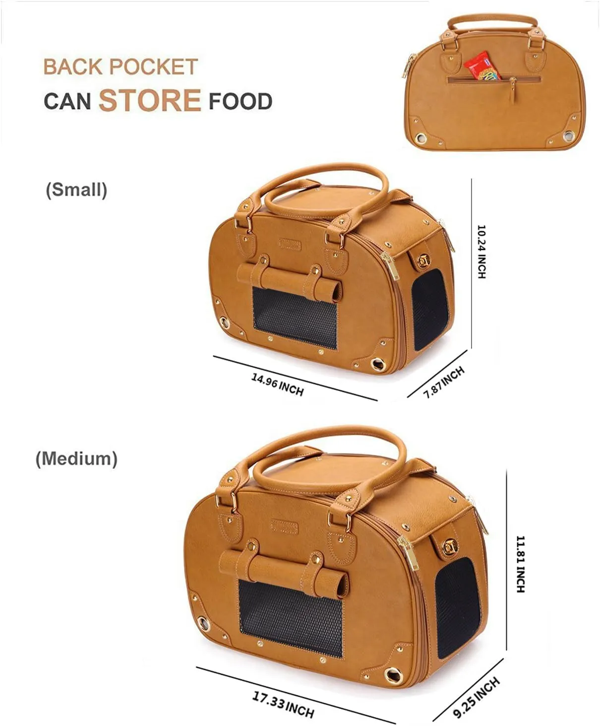 PetsHome Premium Leather Pet Carrier Purse for Cat and Small Dog - Waterproof Travel Portable Bag for Home & Outdoor Use - Small Brown