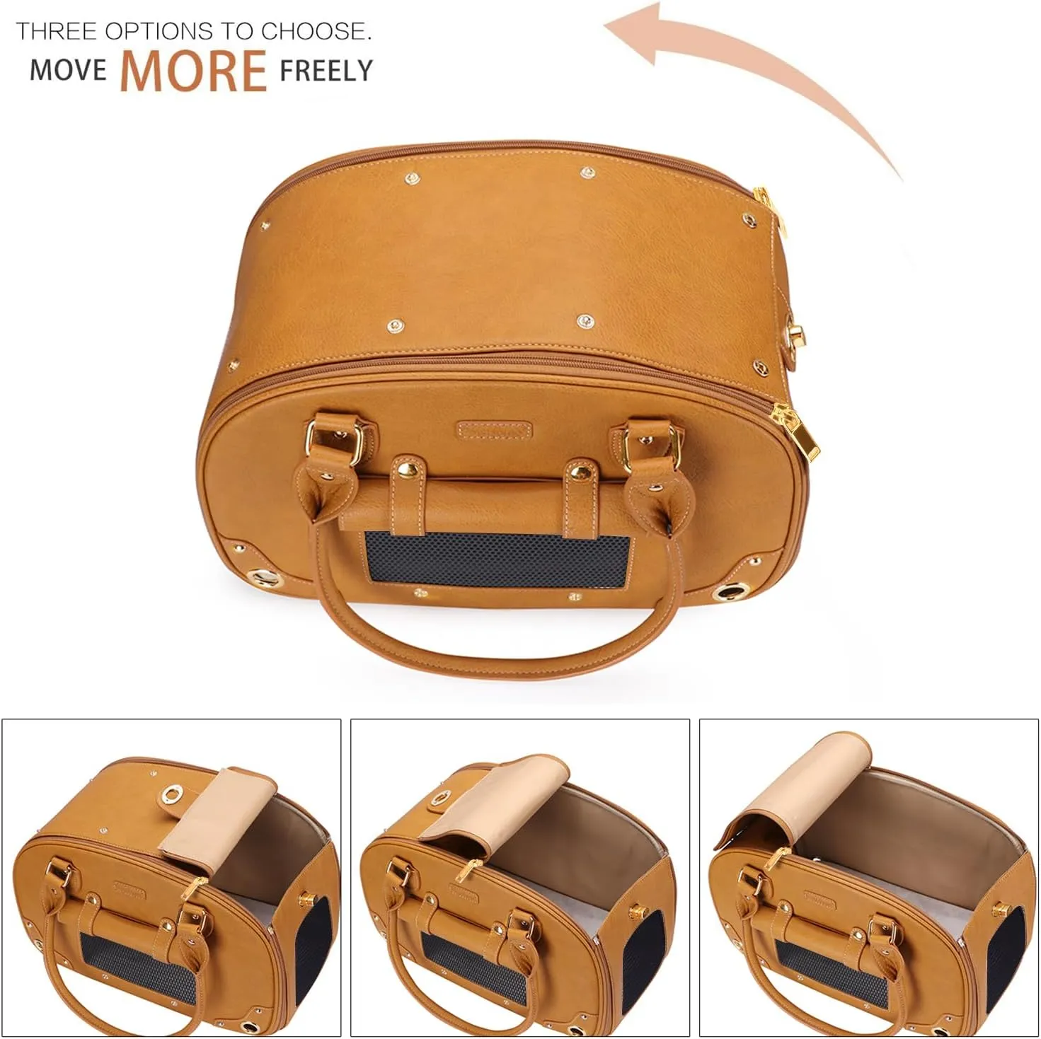 PetsHome Premium Leather Pet Carrier Purse for Cat and Small Dog - Waterproof Travel Portable Bag for Home & Outdoor Use - Small Brown