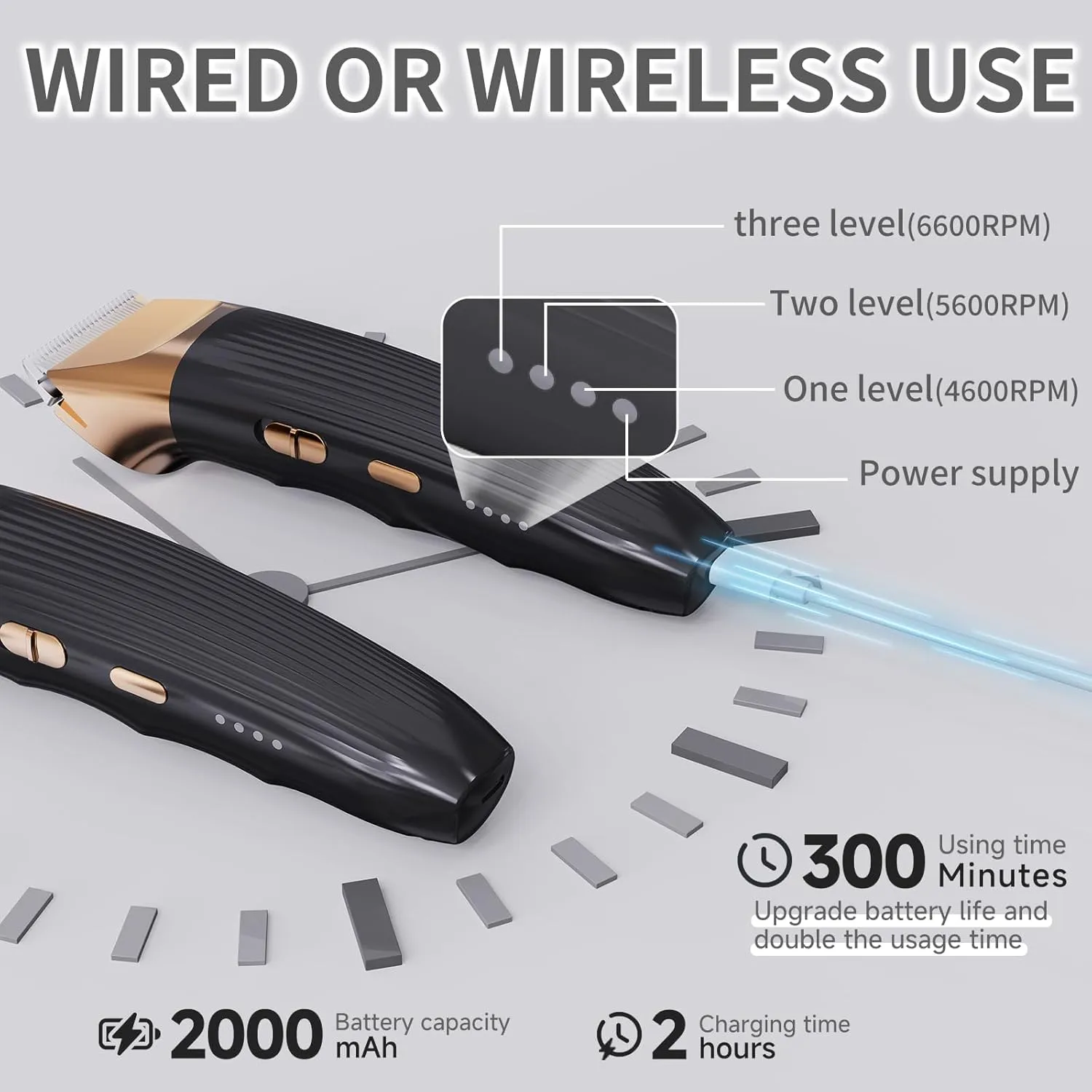 Professional Cordless Dog Grooming Clippers - Quiet Pet Hair Trimmer for Anxious Pets, Thick Coats & Small Dogs | Pet Grooming Kit with 4 Combs & Nail Grinder | 11-Piece Pet Hair Removal Tool (Black)