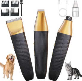 Professional Cordless Dog Grooming Clippers - Quiet Pet Hair Trimmer for Anxious Pets, Thick Coats & Small Dogs | Pet Grooming Kit with 4 Combs & Nail Grinder | 11-Piece Pet Hair Removal Tool (Black)