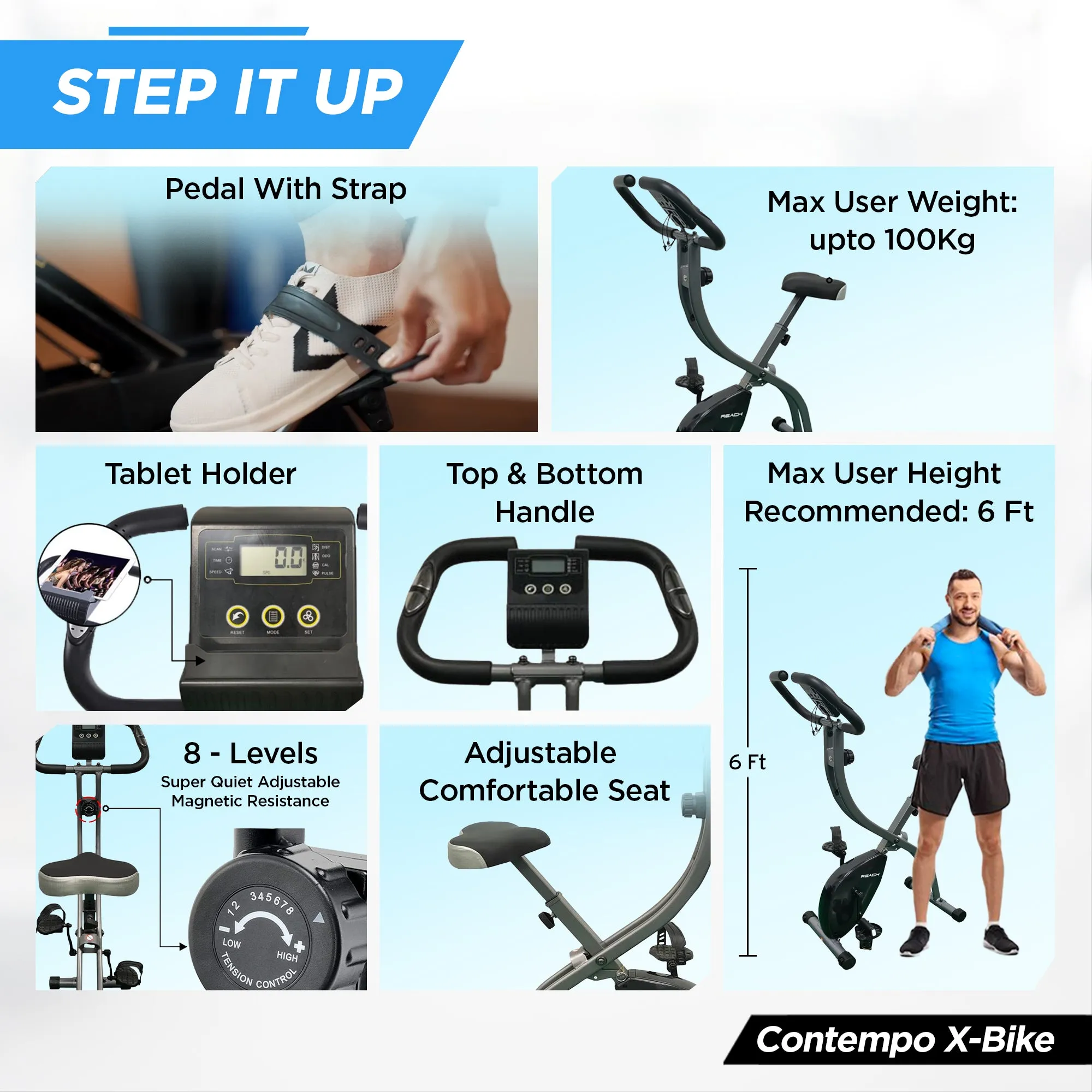 Reach Contempo Foldable Exercise Cycle Perfect for Home Gym | X-Bike | Best Exercise Bike for Full Body Cardio Workouts.