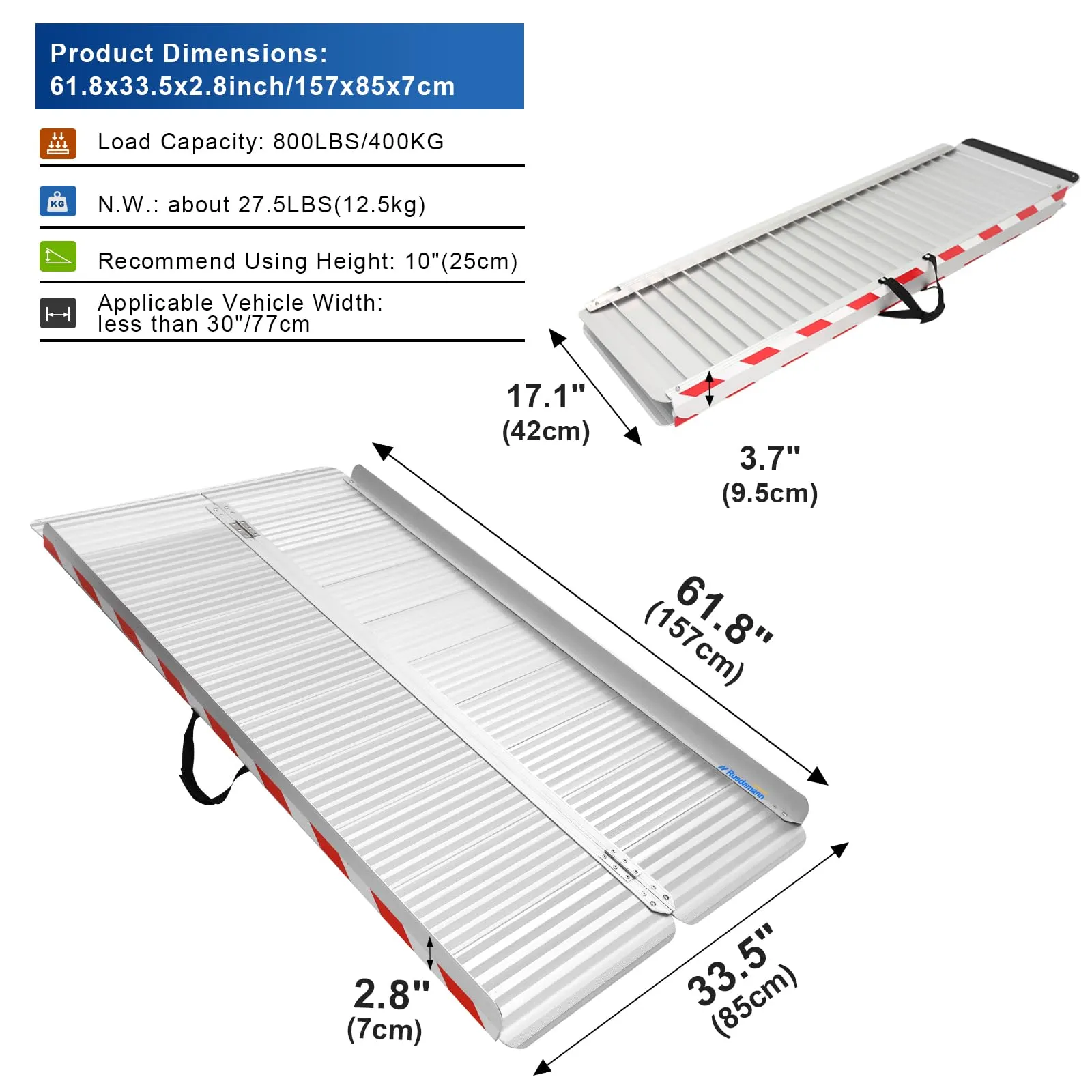 Ruedamann® Wheelchair Ramp Durable Aluminum with Anti-Slip and  Foldable