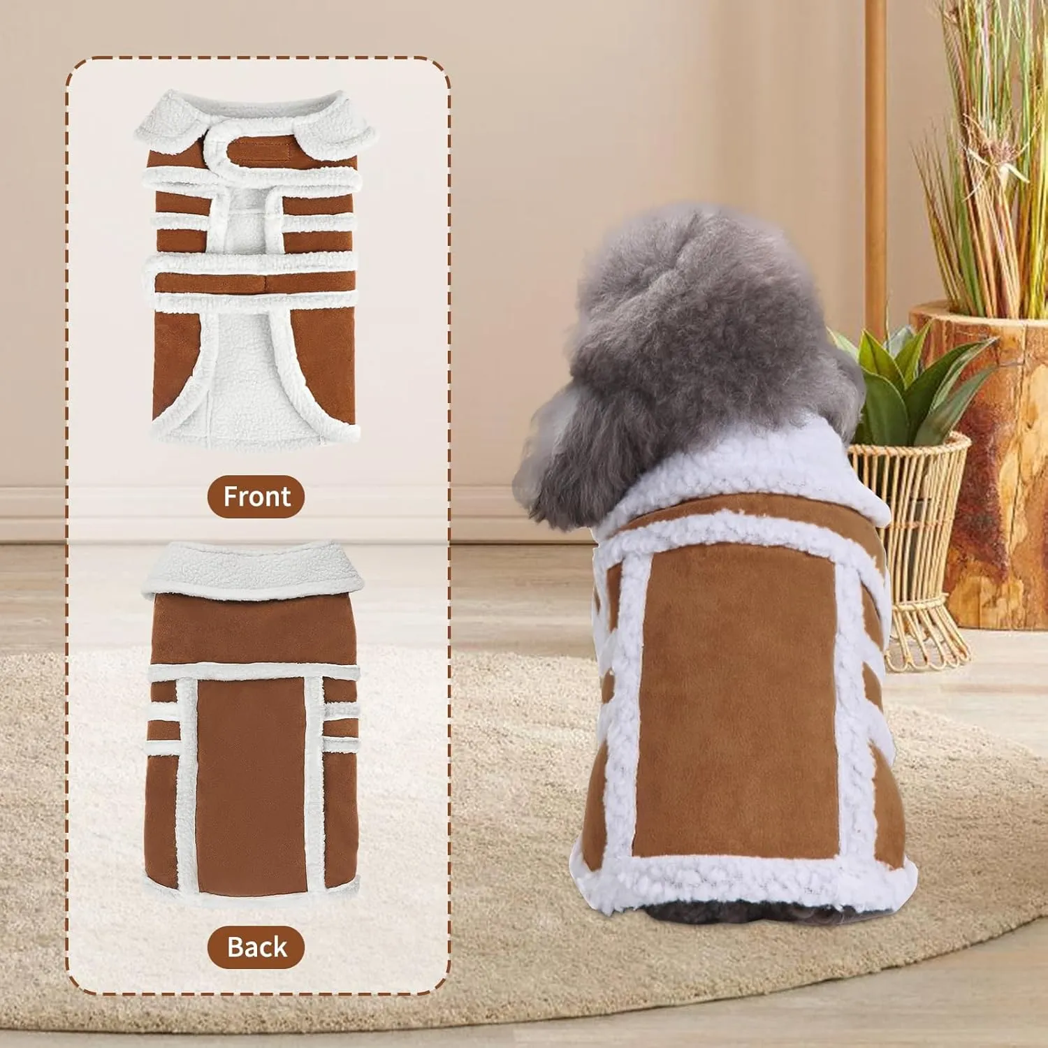 Rypet Small Dog Winter Coat - Shearling Fleece Dog Warm Coat for Small to Medium Breeds Coffee, Large