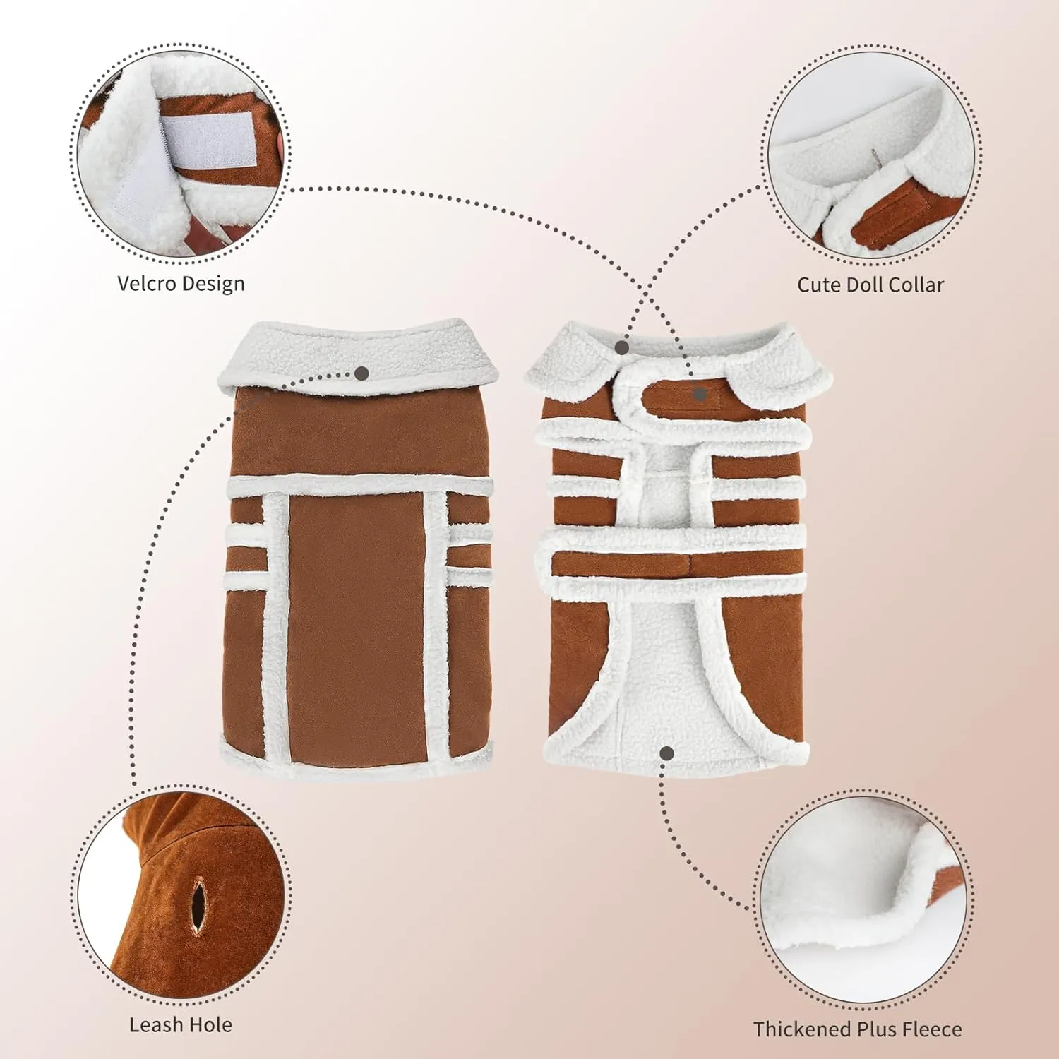 Rypet Small Dog Winter Coat - Shearling Fleece Dog Warm Coat for Small to Medium Breeds Coffee, Large