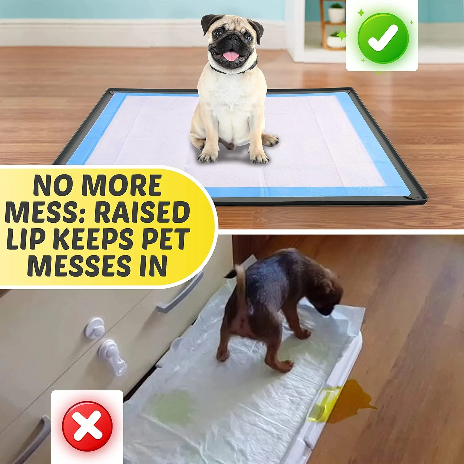 Skywin Dog Pad Holder Tray, 27.5 x 44 Inches Puppy Pee Pad Holder for Dogs, Easy to Clean and Store, Silicone Training Pad Holder (Grey)