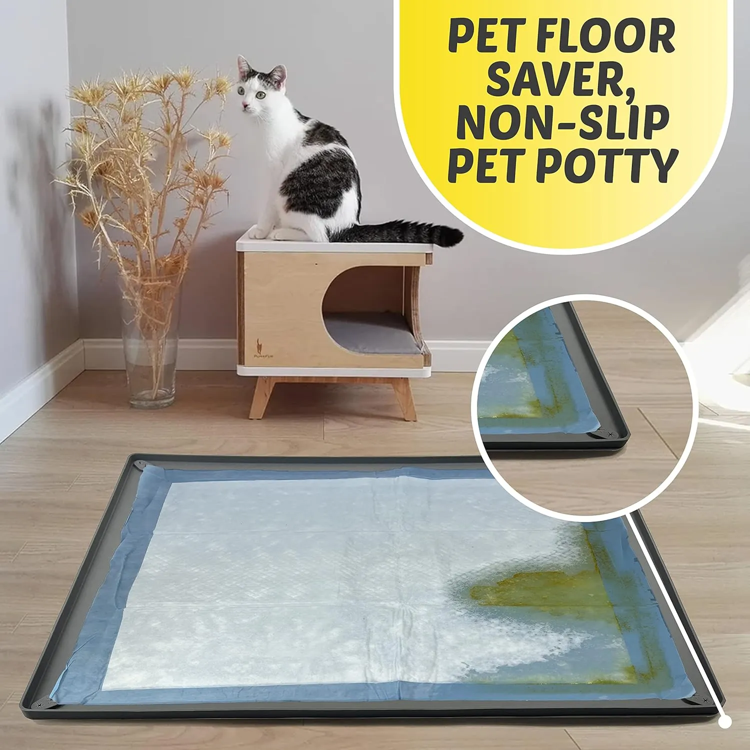 Skywin Dog Pad Holder Tray, 27.5 x 44 Inches Puppy Pee Pad Holder for Dogs, Easy to Clean and Store, Silicone Training Pad Holder (Grey)