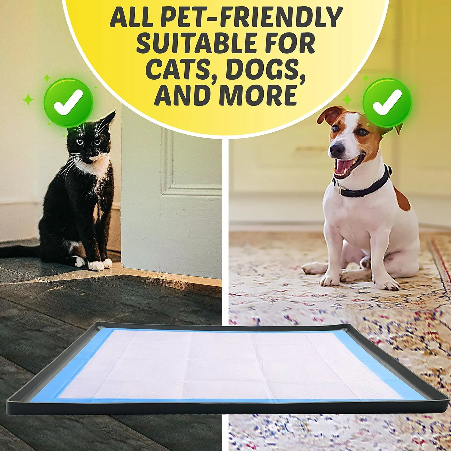 Skywin Dog Pad Holder Tray, 27.5 x 44 Inches Puppy Pee Pad Holder for Dogs, Easy to Clean and Store, Silicone Training Pad Holder (Grey)