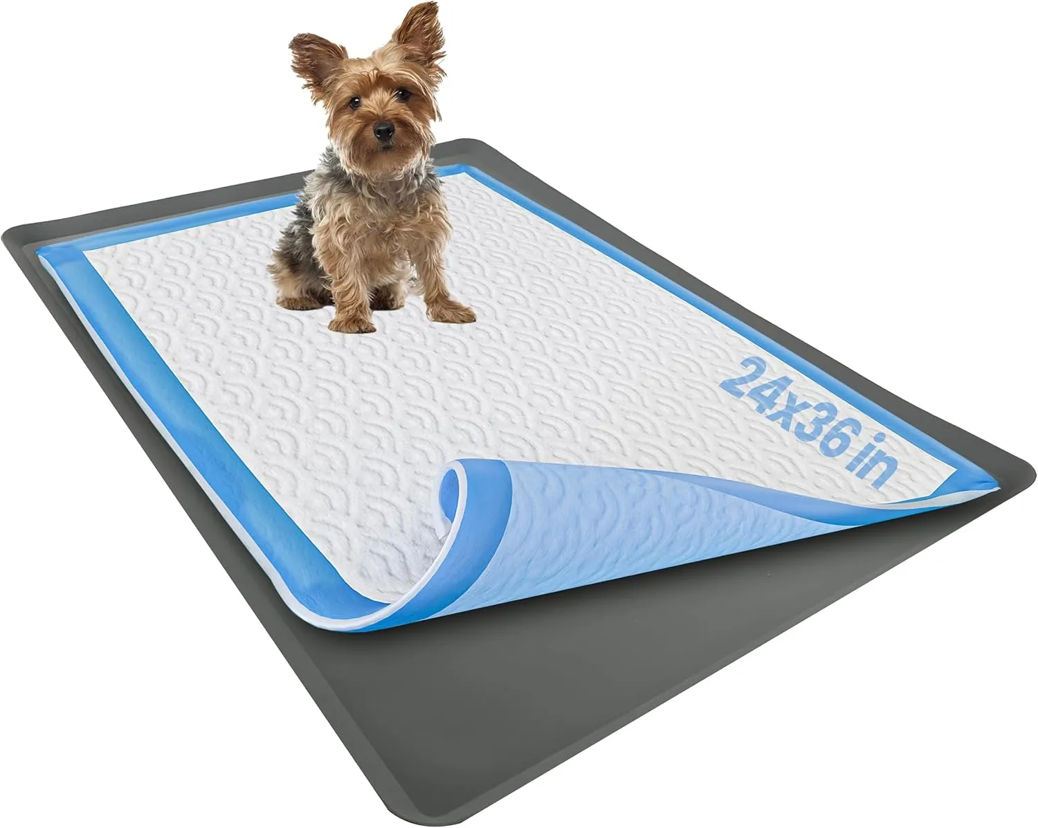 Skywin Dog Pad Holder Tray for 24x36 Inches Training Pads - Easy to Clean and Store Perfect for Dog Potty Tray  Silicon Wee Wee Pad Holder, No Spill Pee Pad Holder for Dogs (Grey)