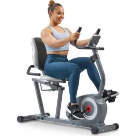 Sunny Health & Fitness Magnetic Recumbent Bike w/ Adjustable Wide Cushion Seat